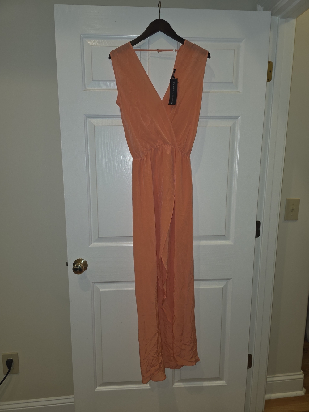 Karina Grimaldi Coral Sleeveless Wrap-Style Silk Maxi Dress Sz S
